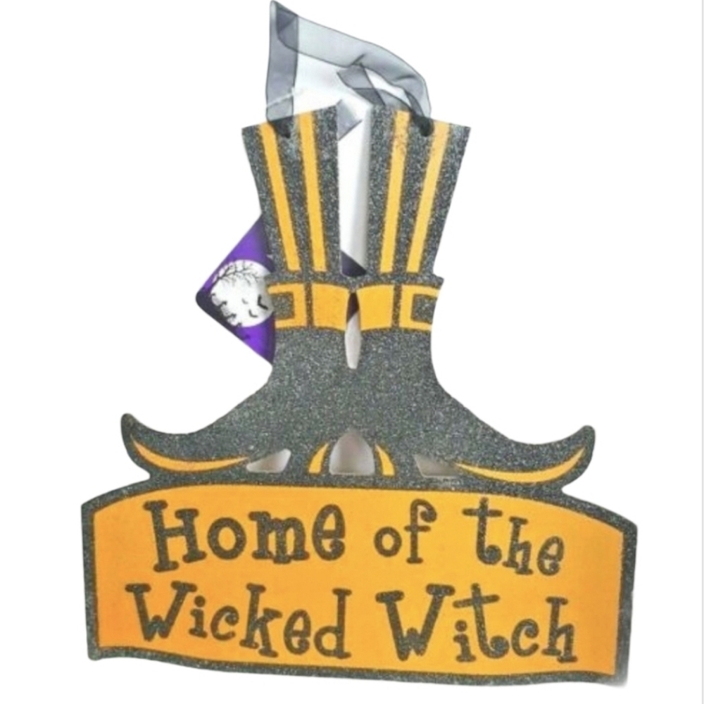 Halloween Home of the Wicked Witch Hanging Sign decor orange black *